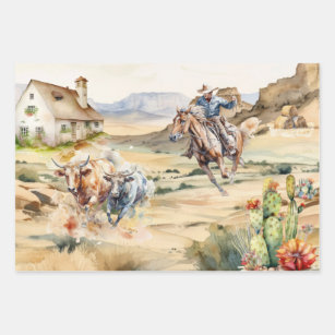 Western decoupage - cowboy outride country desert wrapping paper sheet