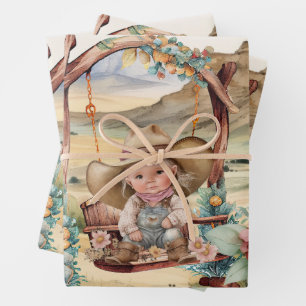 Western decoupage - cowgirl girl desert country  wrapping paper sheet