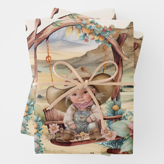 Western decoupage - cowgirl girl desert country  wrapping paper sheet (In situ)