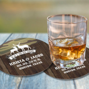 Western Deer The Hunt Is Over Wedding Favour Round Paper Coaster