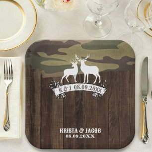 Western Deer The Hunt Is Over Wedding Paper Plate