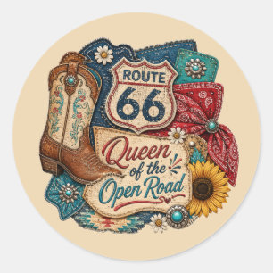 Western Denim and Sunflower Roadside Badge Classic Round Sticker