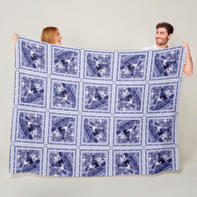 Western Denim Blue Delft Tile  Fleece Blanket (In Situ)