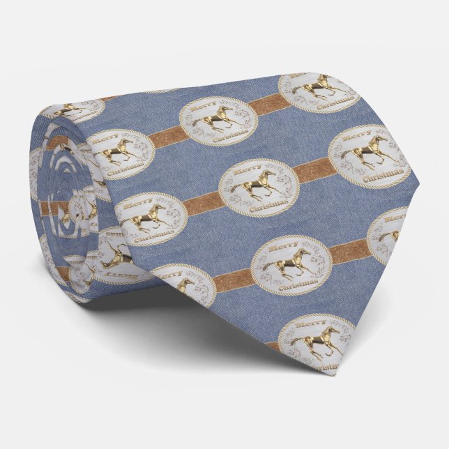 Western Denim Print With Belt And Buckle Tie (Rolled)