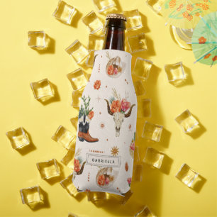 Western Desert Cactus Cowboy Hat Personalised Name Bottle Cooler