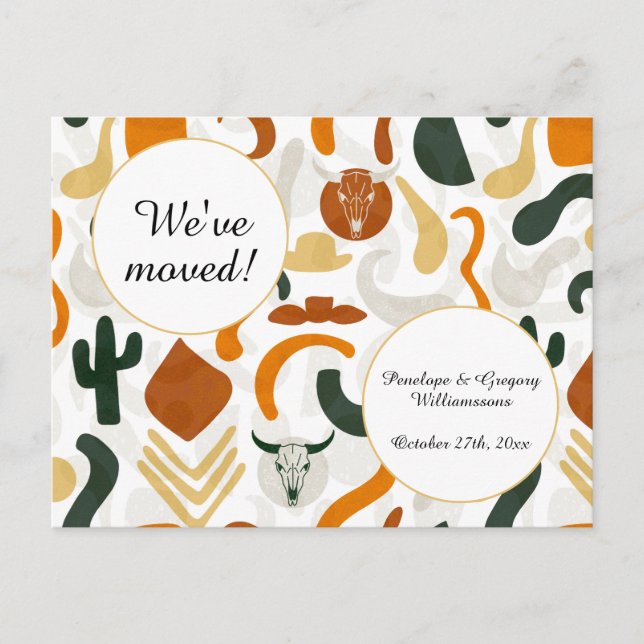 Western, desert, cowboy boho, change of address  announcement postcard (Front)
