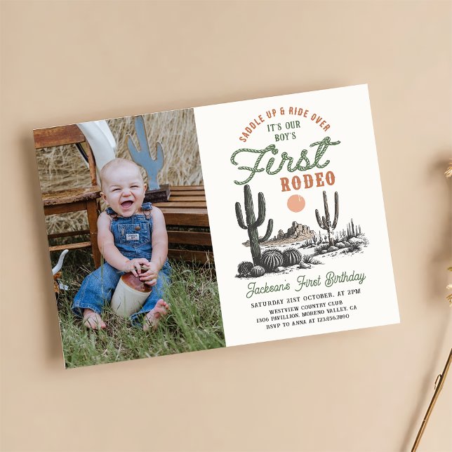 Western Desert First Rodeo 1st Birthday Photo Invitation (Creator Uploaded)