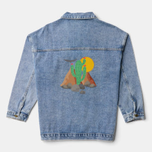 Western Desert Vibes: Southwest Cactus Denim  Denim Jacket