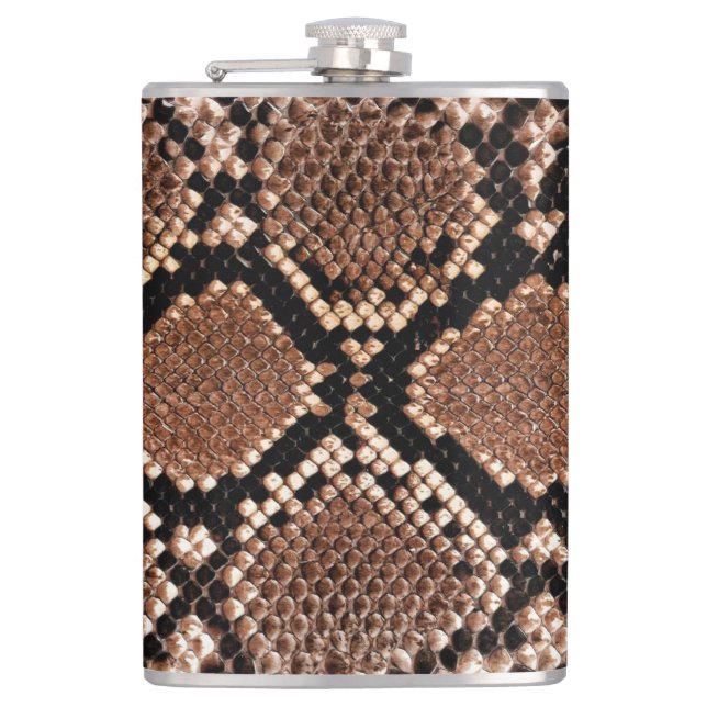 Western Diamondback Rattlesnake Skin Hip Flask (Front)