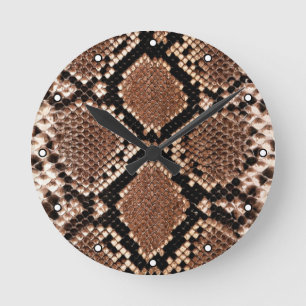 Western Diamondback Rattlesnake Skin Round Clock