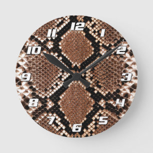 Western Diamondback Rattlesnake Skin Round Clock