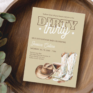 Western Dirty Thirty Cowgirl 30th Birthday Party Invitation
