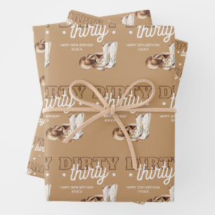 Western Dirty Thirty Cowgirl 30th Birthday Party Wrapping Paper Sheet