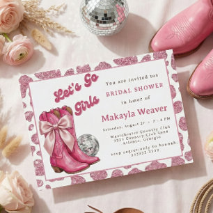 Western Disco Cowgirl Boots Bridal Shower Invitation