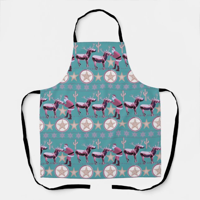 Western Donkey Christmas Gingerbread Texas Star Apron (Front)