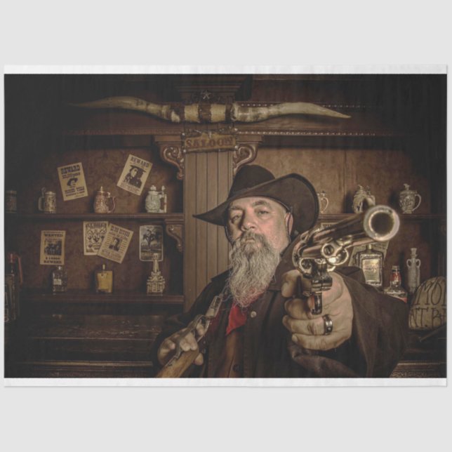 Western DOWN the BARREL Decoupage  Tissue Paper (Front)