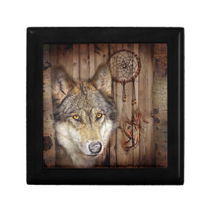 Western dream catcher  native american indian wolf gift box