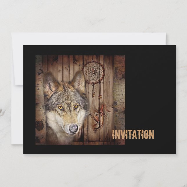 Western dream catcher  native american indian wolf invitation (Front)