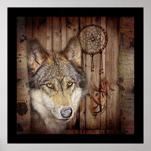 Western dream catcher  native american indian wolf poster