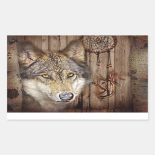 Western dream catcher native american indian wolf rectangular sticker