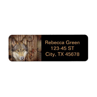 Western dream catcher  native american indian wolf return address label