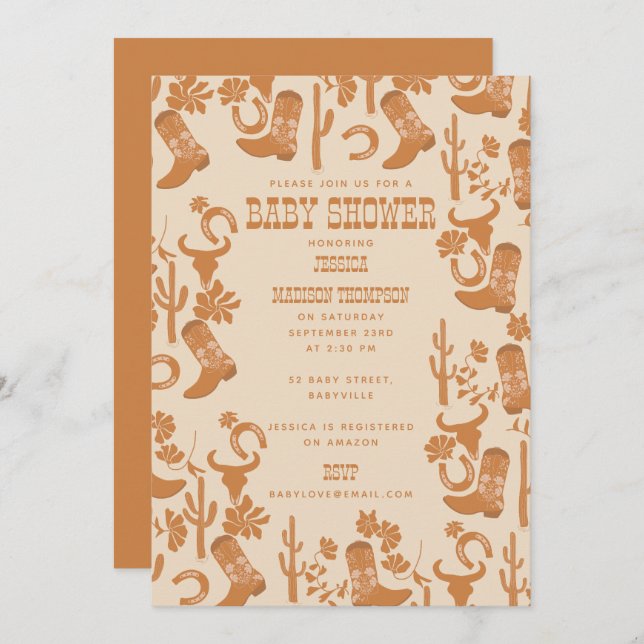 Western Earth Tone Country Boots Baby Shower Invitation (Front/Back)