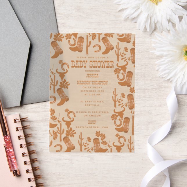 Western Earth Tone Country Boots Baby Shower Vellum Invitations (Wedding)