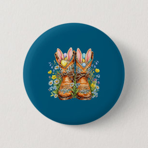Western easter cowboy boots bunny ears howdy 6 cm round badge