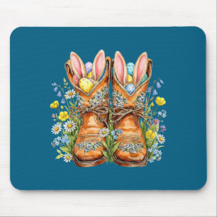 Western easter cowboy boots bunny ears howdy mouse pad