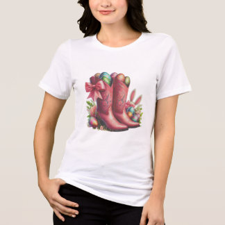 Western Easter Vibes – Pink Cowboy Boots & Easter Tri-Blend Shirt