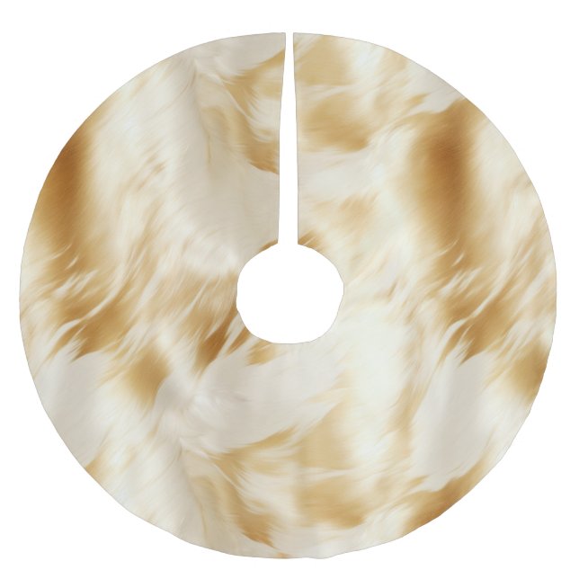Western Elegant Gold White Cream Cowhide  Brushed Polyester Tree Skirt (Front)