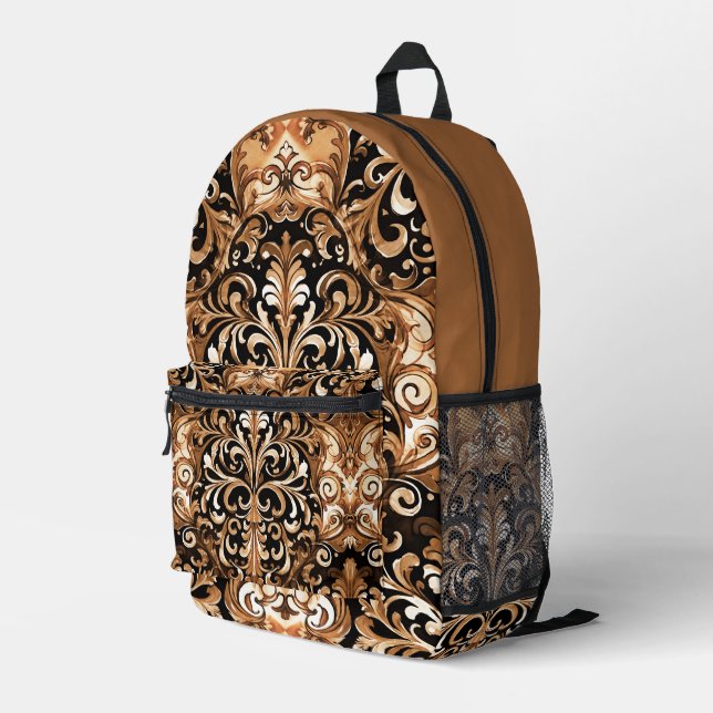 Western Embossed Leather Look Design Printed Backpack (Back Corner Right)
