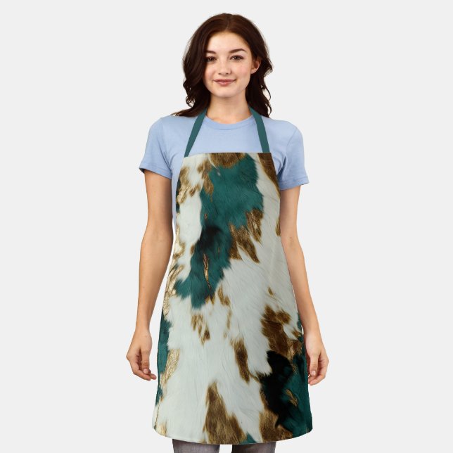 Western Emerald Gold White Cowhide  Apron (Worn)