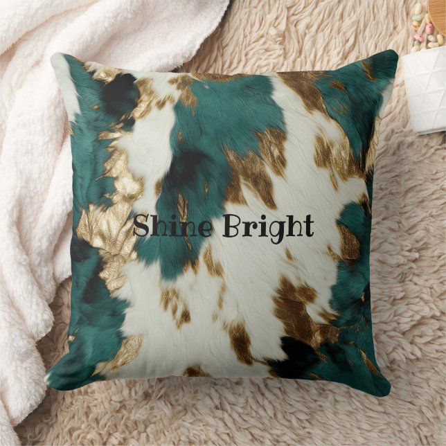 Western Emerald Gold White Cowhide  Cushion (Blanket)