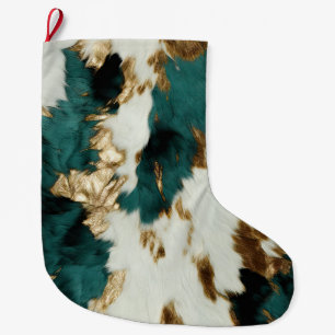 Western Emerald Gold White Cowhide  Large Christmas Stocking