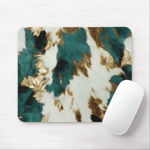 Western Emerald Gold White Cowhide Mouse Pad