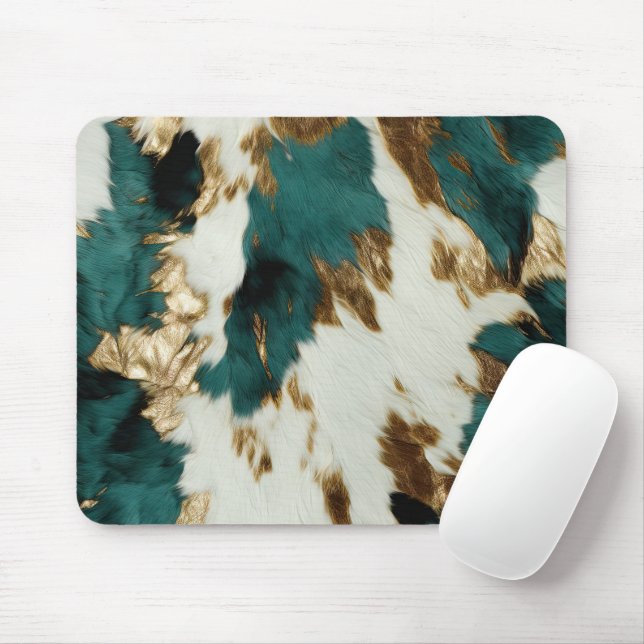 Western Emerald Gold White Cowhide  Mouse Pad (With Mouse)