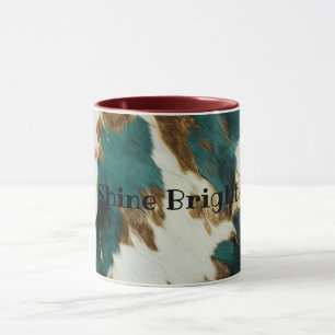Western Emerald Gold White Cowhide Mug