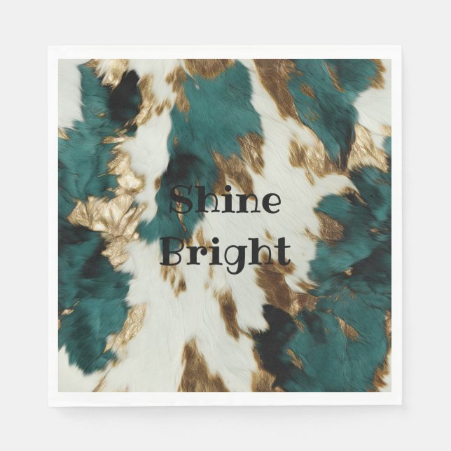 Western Emerald Gold White Cowhide  Napkin (Front)