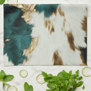 Western Emerald Gold White Cowhide  Tea Towel