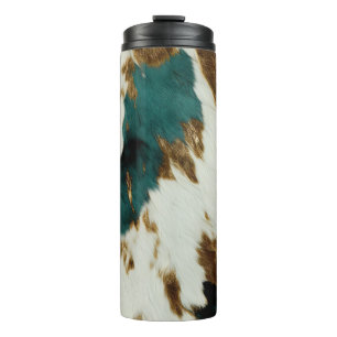 Western Emerald Gold White Cowhide  Thermal Tumbler