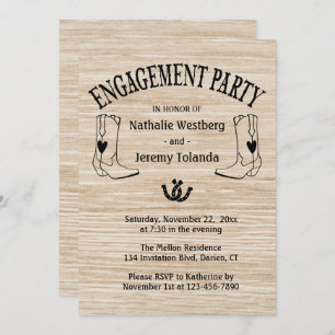 Western Engagement Party Wood Cowboy Boot Country Invitation