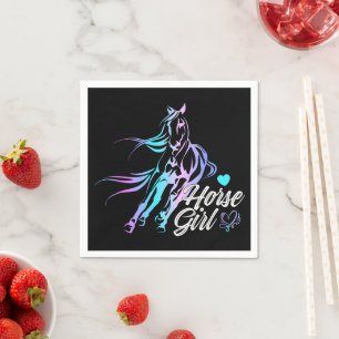 Western Equestrian Cowgirl Black Horse Party Napkin