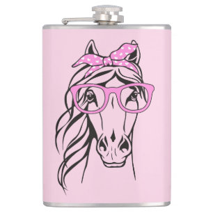 Western Equestrian Horseback Riding Pink Horse Hip Flask