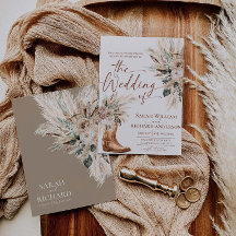 Western Fall Floral Boots Wedding Invitation Card