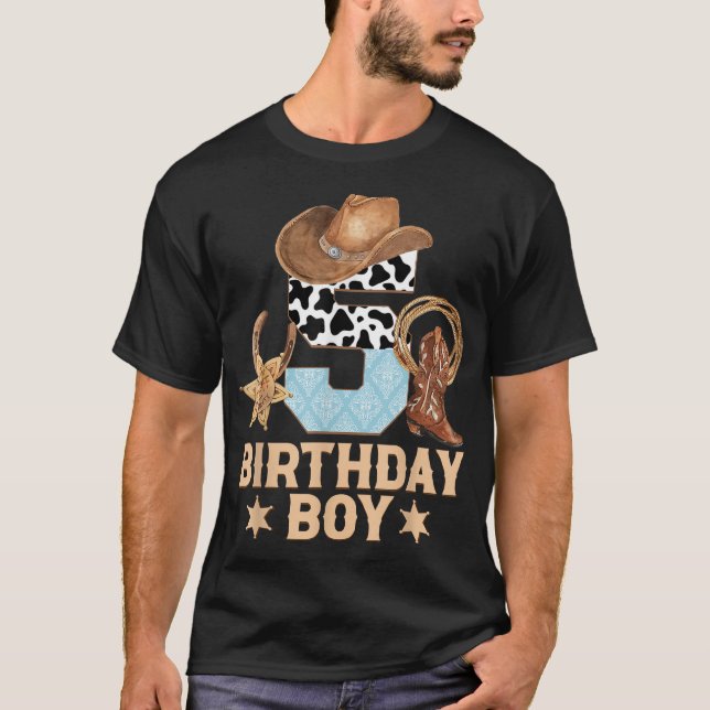 Western Family Birthday Boy Cowboy 5Th Birthday T-Shirt (Front)