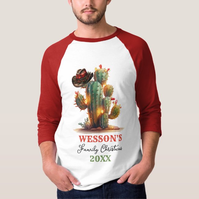 Western Family Cactus Custom Name Christmas  T-Shirt (Front)