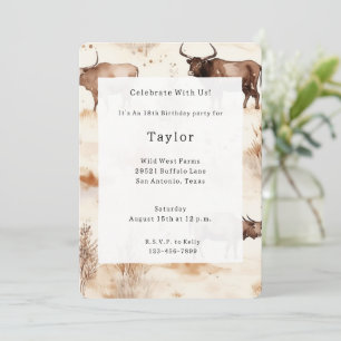 Western Farm Animal Highland Cow Birthday Invitation