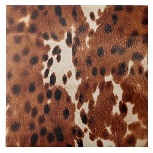 Western Farm Brown Cream Cowhide  Ceramic Tile (Front)