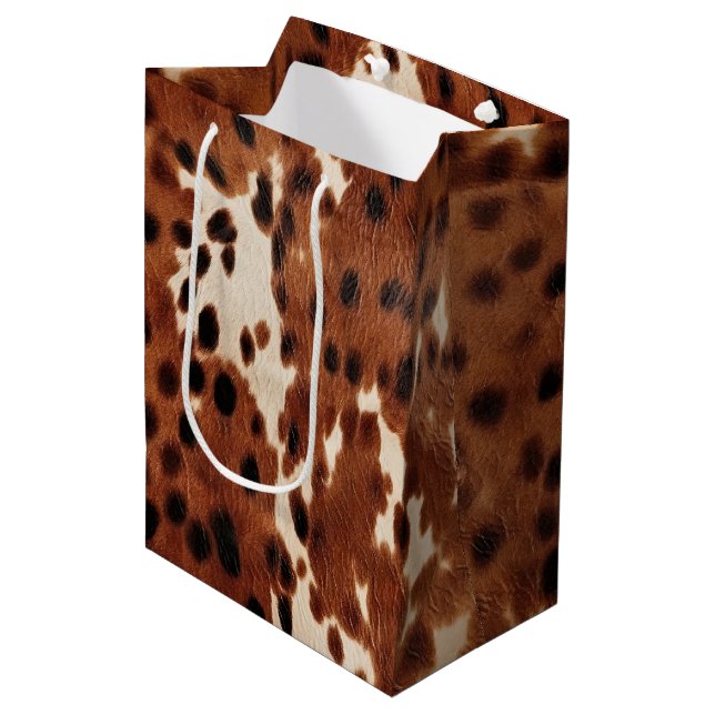 Western Farm Brown Cream Cowhide  Medium Gift Bag (Front Angled)